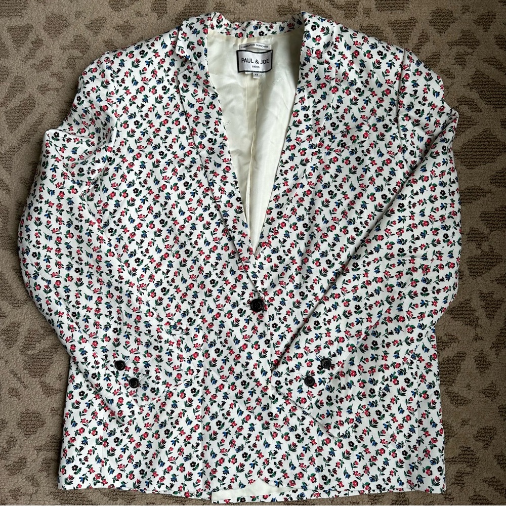 Paul & Joe Women’s White Floral One Button Blazer Jacket Size 12